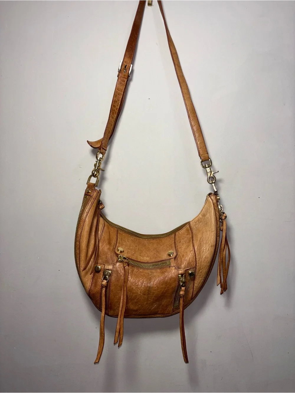 Botkier Tan Leather Crescent Hobo with Tassel Zips